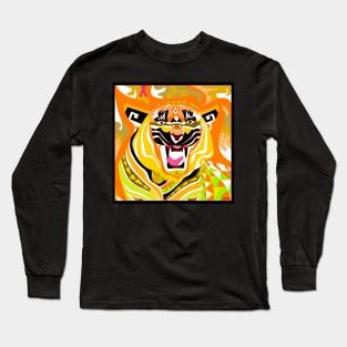 white tiger art in zentangle totonac ecopop dark wallpaper Long Sleeve T-Shirt